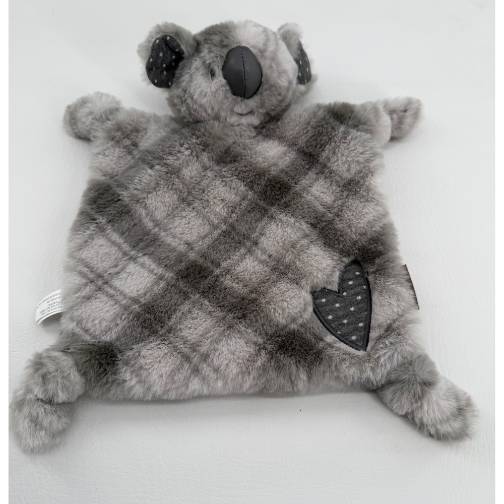 DEMDACO Koala Security Blanket Infant Grey White Plaid Lovey Soft Toy